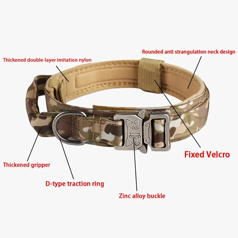 Collier tactique d'extérieur pour chien avec boucle en métal et nylon respirant, collier de dressage pour chien de taille moyenne et grande