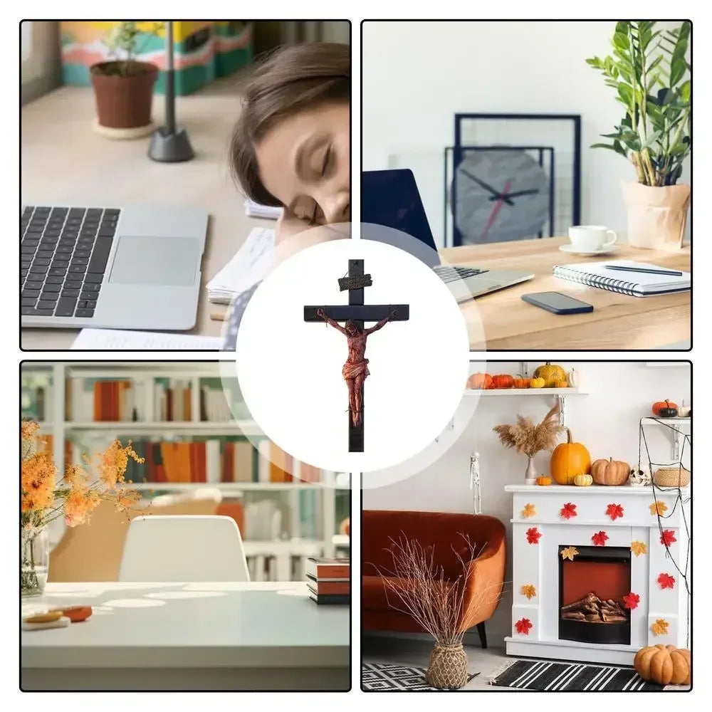 Statue de Jésus en résine, 20 cm, crucifix mural, décoration de maison, de chambre, d'église, décoration murale à suspendre pour fête