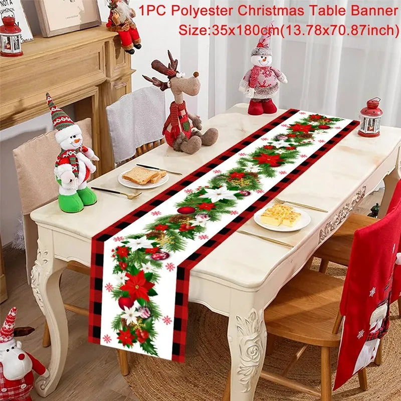 Chemin de table de Noël en tissu, décoration de table pour la maison, nappe 2024, ornement de Noël, cadeau du Nouvel An 2025