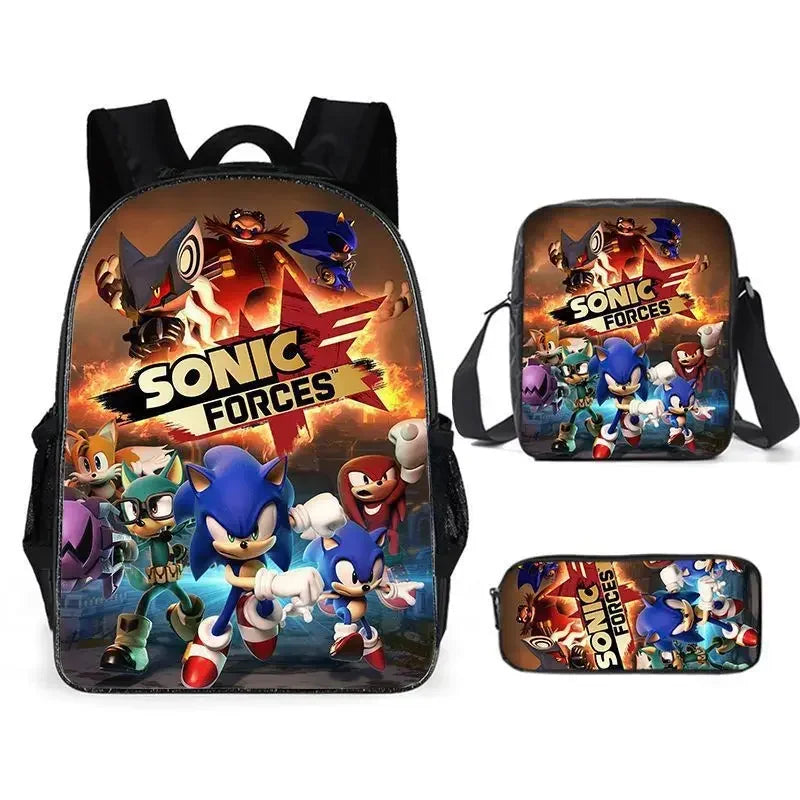 Ensemble de 3 sacs repas dessin animé, sac à déjeuner Sonic, sac à crayons, sac à dos pour élèves du primaire et du collège, sac d'école dessin animé Mochila