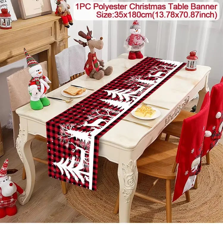 Chemin de table de Noël en tissu, décoration de table pour la maison, nappe 2024, ornement de Noël, cadeau du Nouvel An 2025