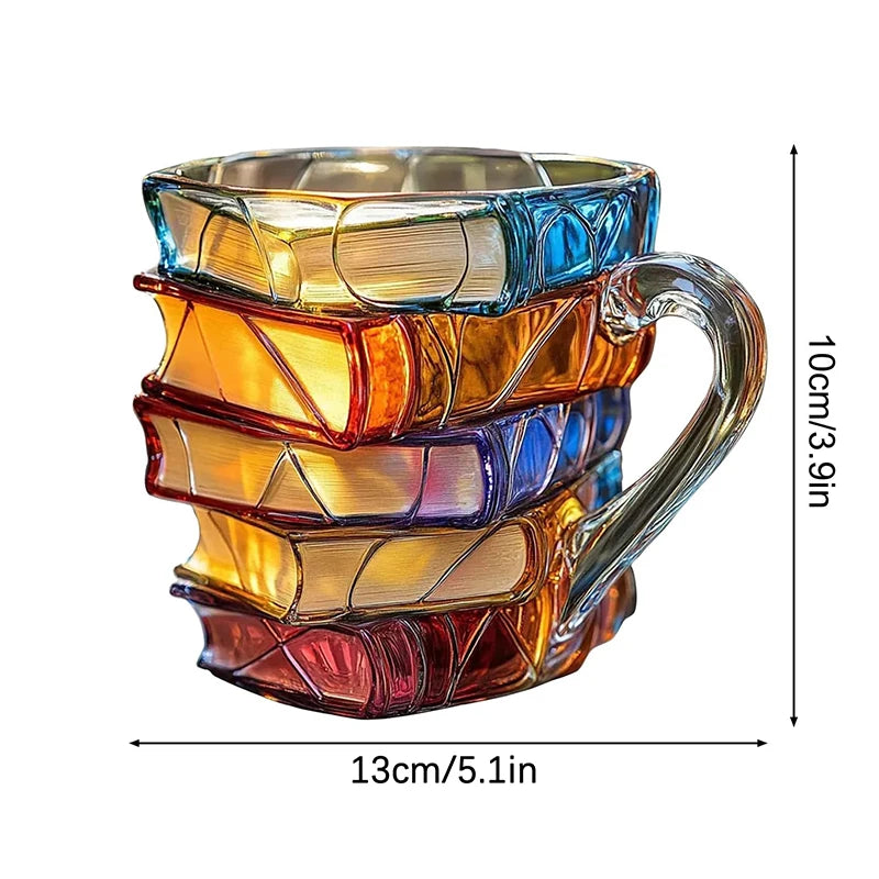 Mug créatif en résine peinte, 325 ml, motif livres 3D, tasse à café originale en résine colorée, collection de tasses à café empilables, cadeaux