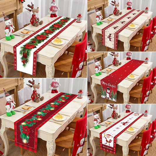 Chemin de table de Noël en tissu, décoration de table pour la maison, nappe 2024, ornement de Noël, cadeau du Nouvel An 2025