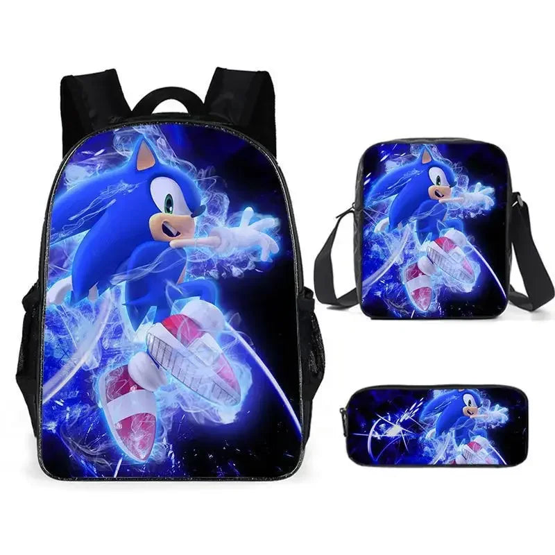 Ensemble de 3 sacs repas dessin animé, sac à déjeuner Sonic, sac à crayons, sac à dos pour élèves du primaire et du collège, sac d'école dessin animé Mochila