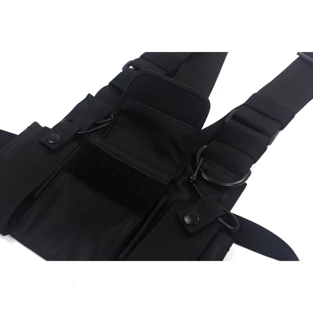 Sac de poitrine tactique fonctionnel pour hommes, sac banane tendance style hip-hop, style streetwear, unisexe, noir