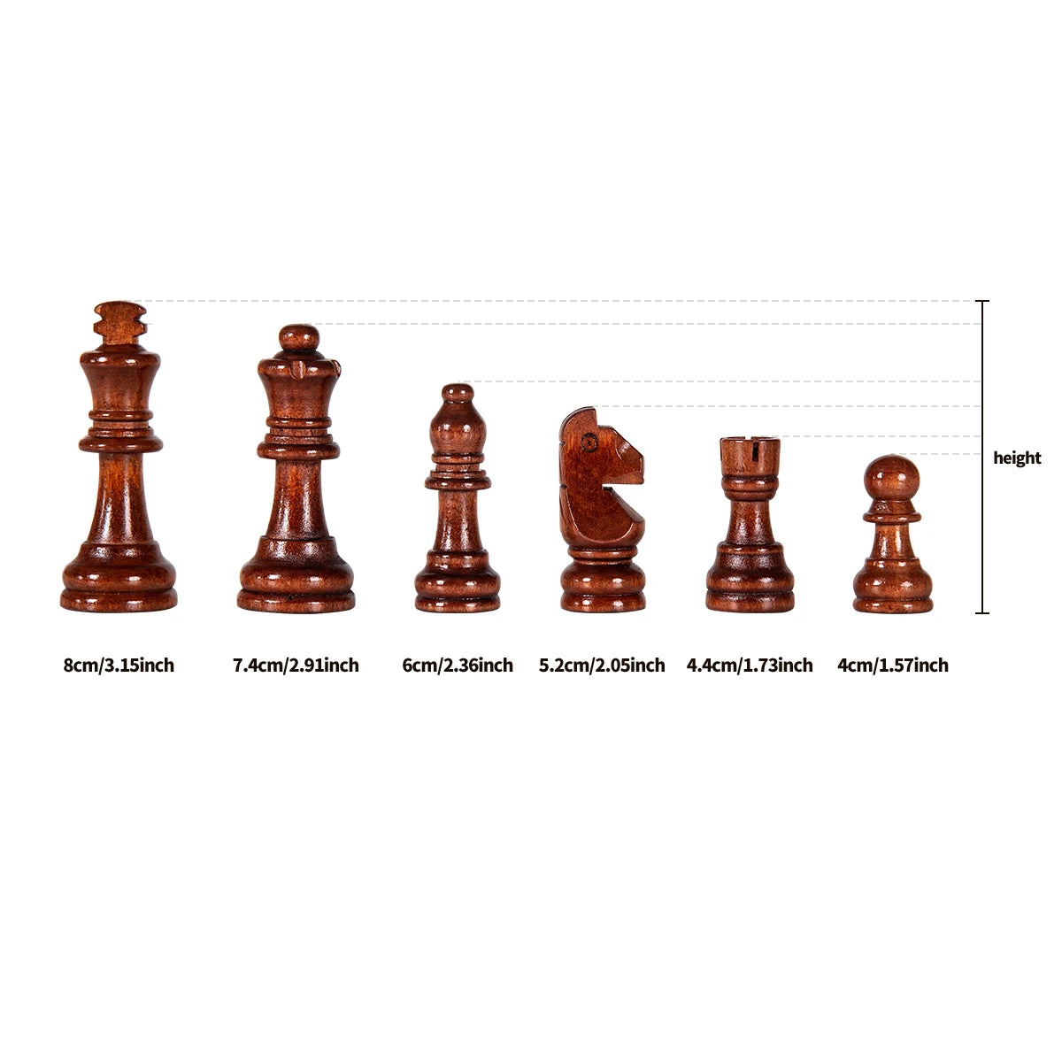 Jeu d'échecs pliant en bois massif de haute qualité avec plus de 2 pièces. Divertissement après le jeu.