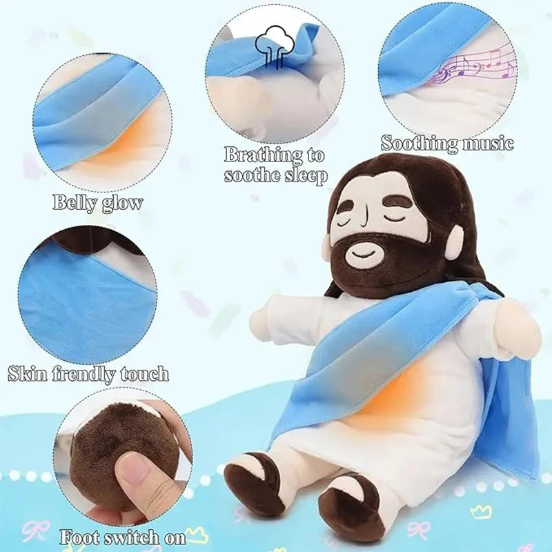 Soothing Breathing Jesus Plush Doll Ornaments Four-gear Adjustment Children Music Sleep Companion Christmas Toy Decoration Gifts