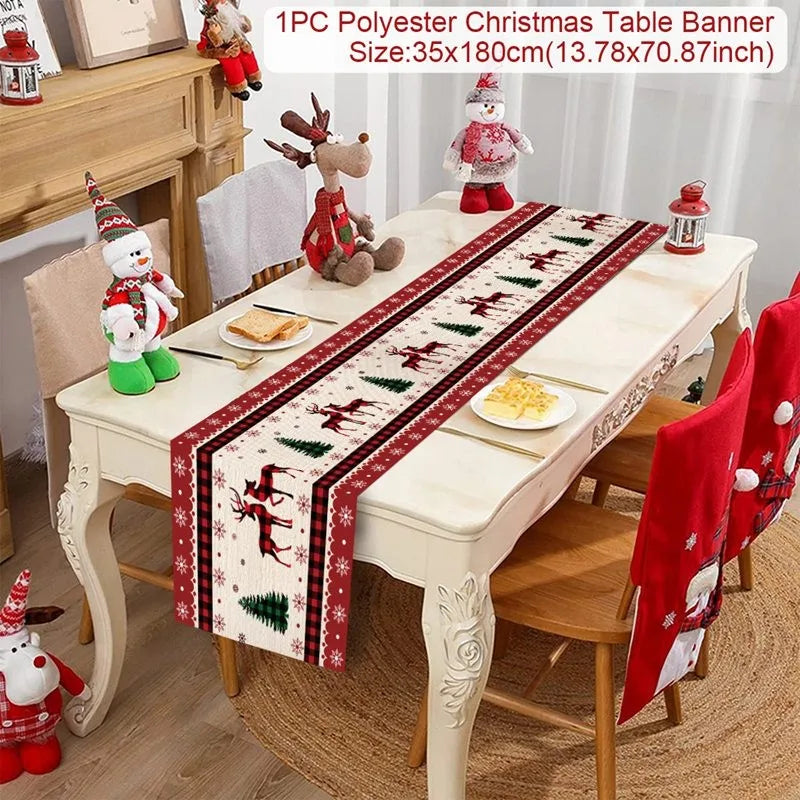 Chemin de table de Noël en tissu, décoration de table pour la maison, nappe 2024, ornement de Noël, cadeau du Nouvel An 2025