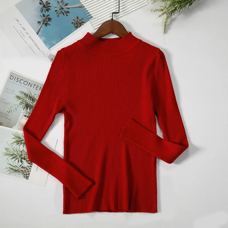 Pull col roulé en cachemire pour femme, tricoté, doux et basique, style décontracté, idéal pour l'automne et l'hiver