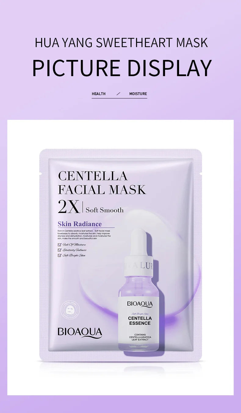 Lot de 20 masques visage BIOAQUA Centella Collagène, hydratants et rafraîchissants, à l'acide hyaluronique, produits de soins pour la peau