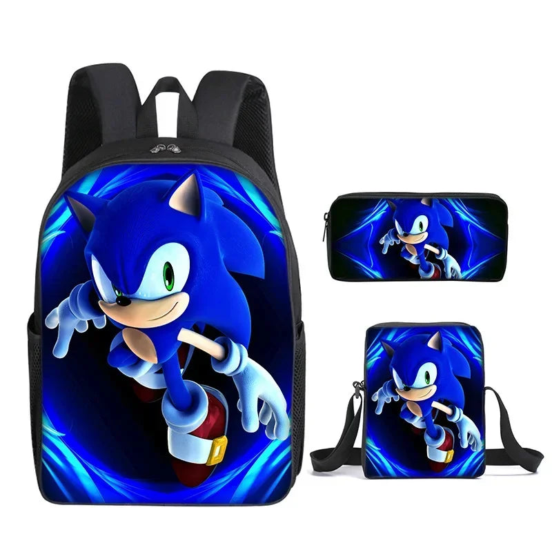 Ensemble de 3 sacs repas dessin animé, sac à déjeuner Sonic, sac à crayons, sac à dos pour élèves du primaire et du collège, sac d'école dessin animé Mochila