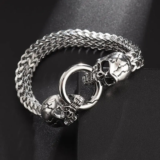 Bracelet inoxydable avec tête de mort pour homme, bijou gothique à breloques, idéal comme cadeau