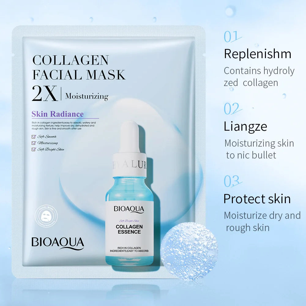 Lot de 20 masques visage BIOAQUA Centella Collagène, hydratants et rafraîchissants, à l'acide hyaluronique, produits de soins pour la peau