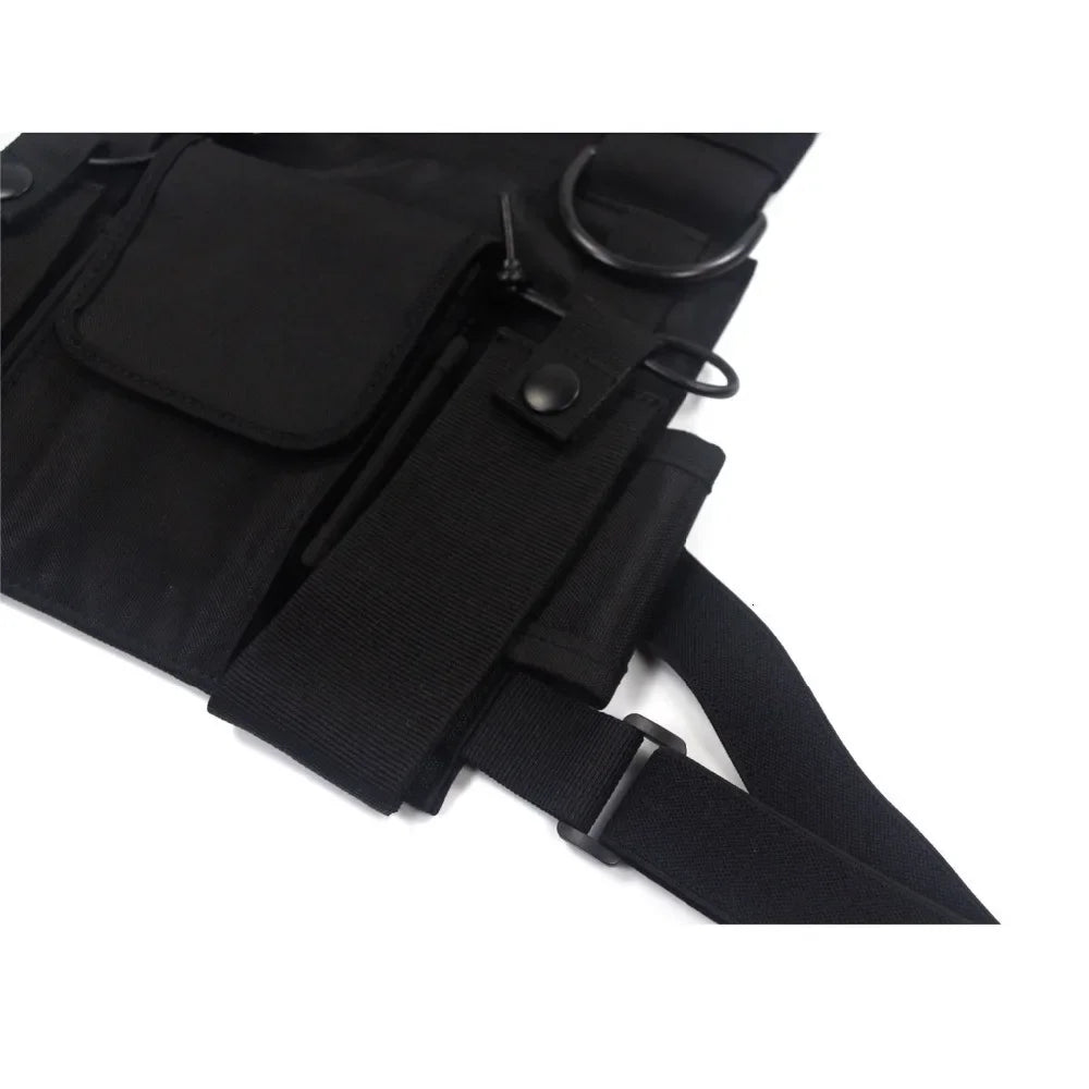Sac de poitrine tactique fonctionnel pour hommes, sac banane tendance style hip-hop, style streetwear, unisexe, noir