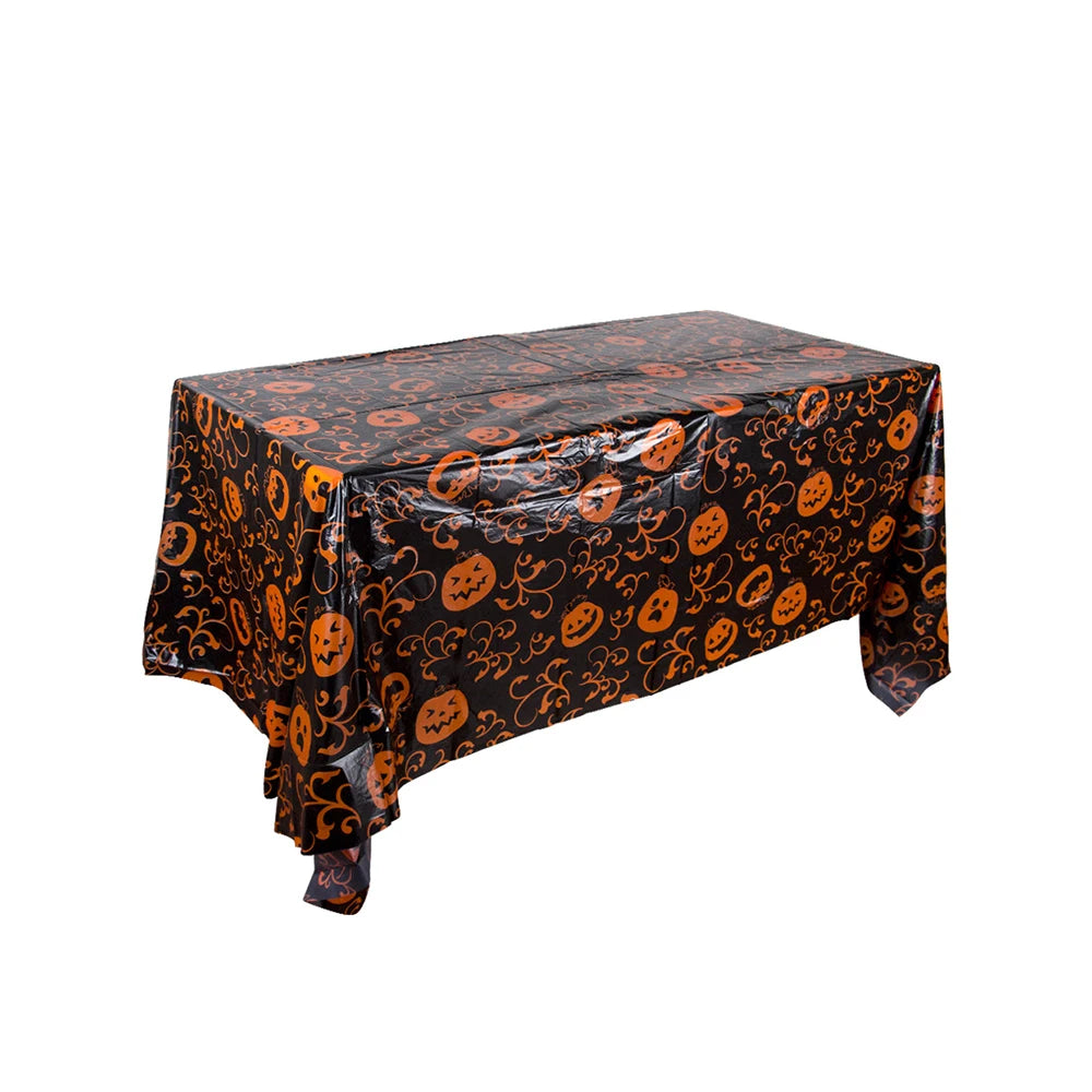 Nappe décorative d'Halloween, nappe jetable en plastique avec motif de citrouille, toile d'araignée et chauve-souris, décoration de table pour la maison