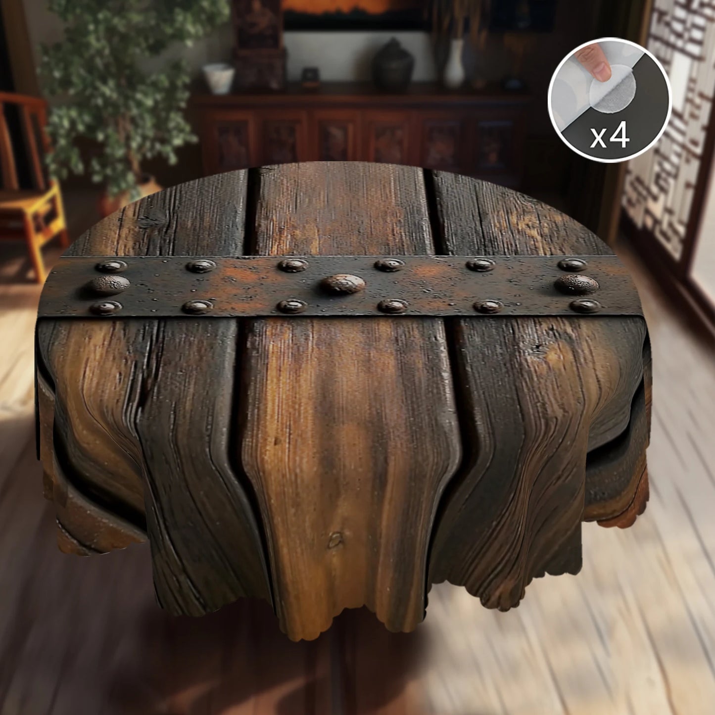 1 nappe en polyester à motif grain de bois avec bord festonné, idéale pour la décoration de la maison, de la cuisine ou de la chambre.