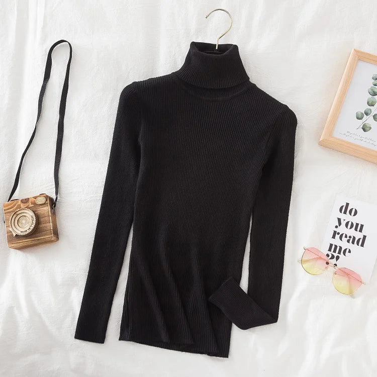 Pull col roulé en cachemire pour femme, tricoté, doux et basique, style décontracté, idéal pour l'automne et l'hiver