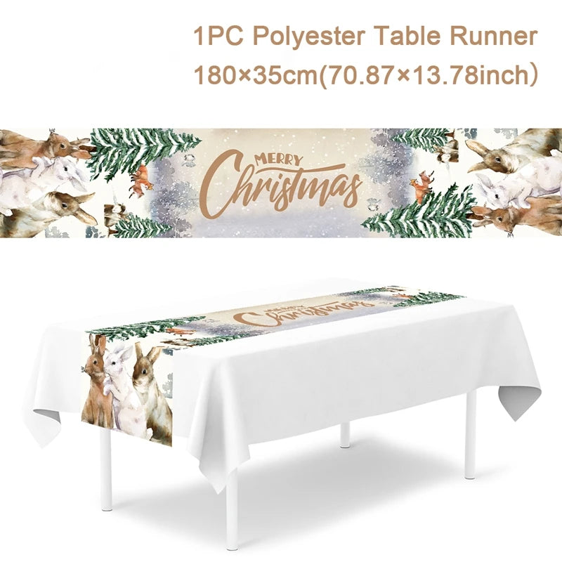 Chemin de table de Noël en tissu, décoration de table pour la maison, nappe 2024, ornement de Noël, cadeau du Nouvel An 2025