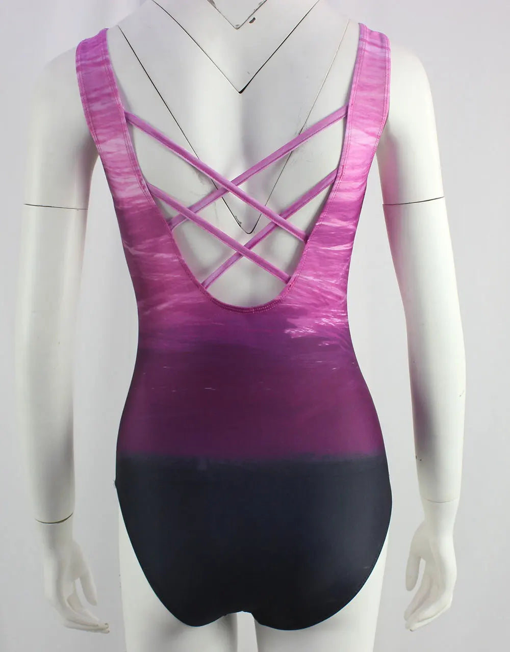 Maillot de bain une pièce dos nu sexy pour femme, imprimé dégradé, accessoires de natation, tailles S à 2XL