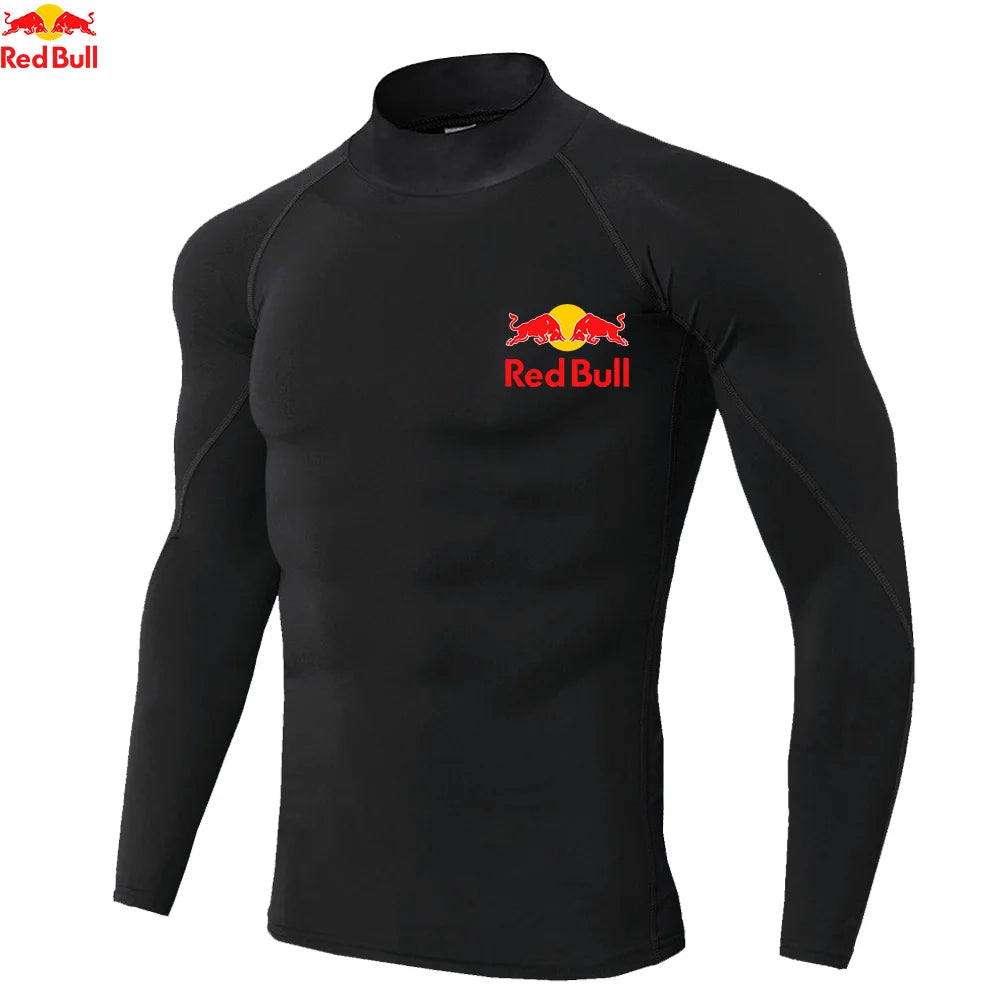 T-shirts de sport pour hommes, entraînement, exercice, compression, fitness, manches longues, sport, Red Bull, séchage rapide, serré, vêtements de sport