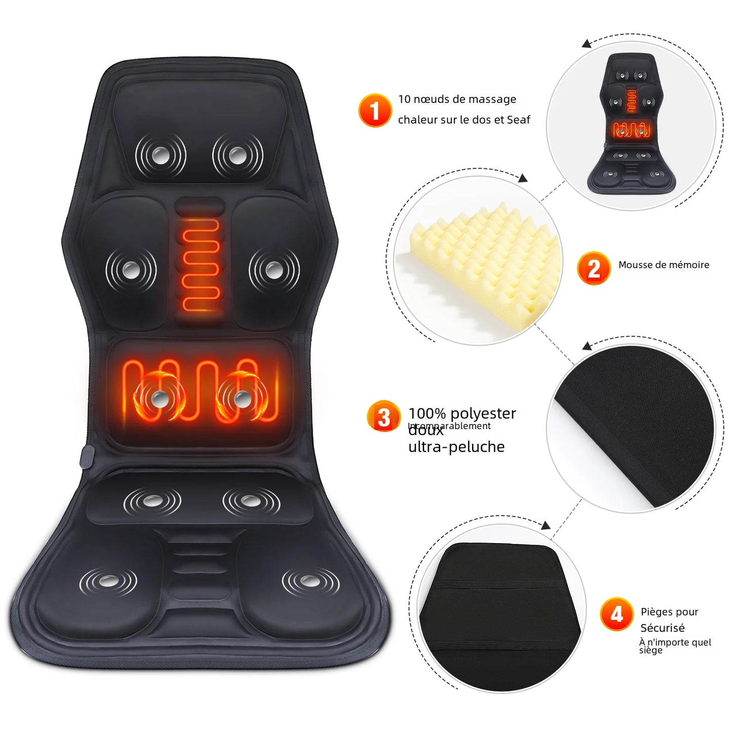 Masseur électrique pour le dos, coussin de massage infrarouge pour tout le corps, chauffant, vibrateur, pour voiture, maison, bureau, lombaire, cou, matelas, chaise