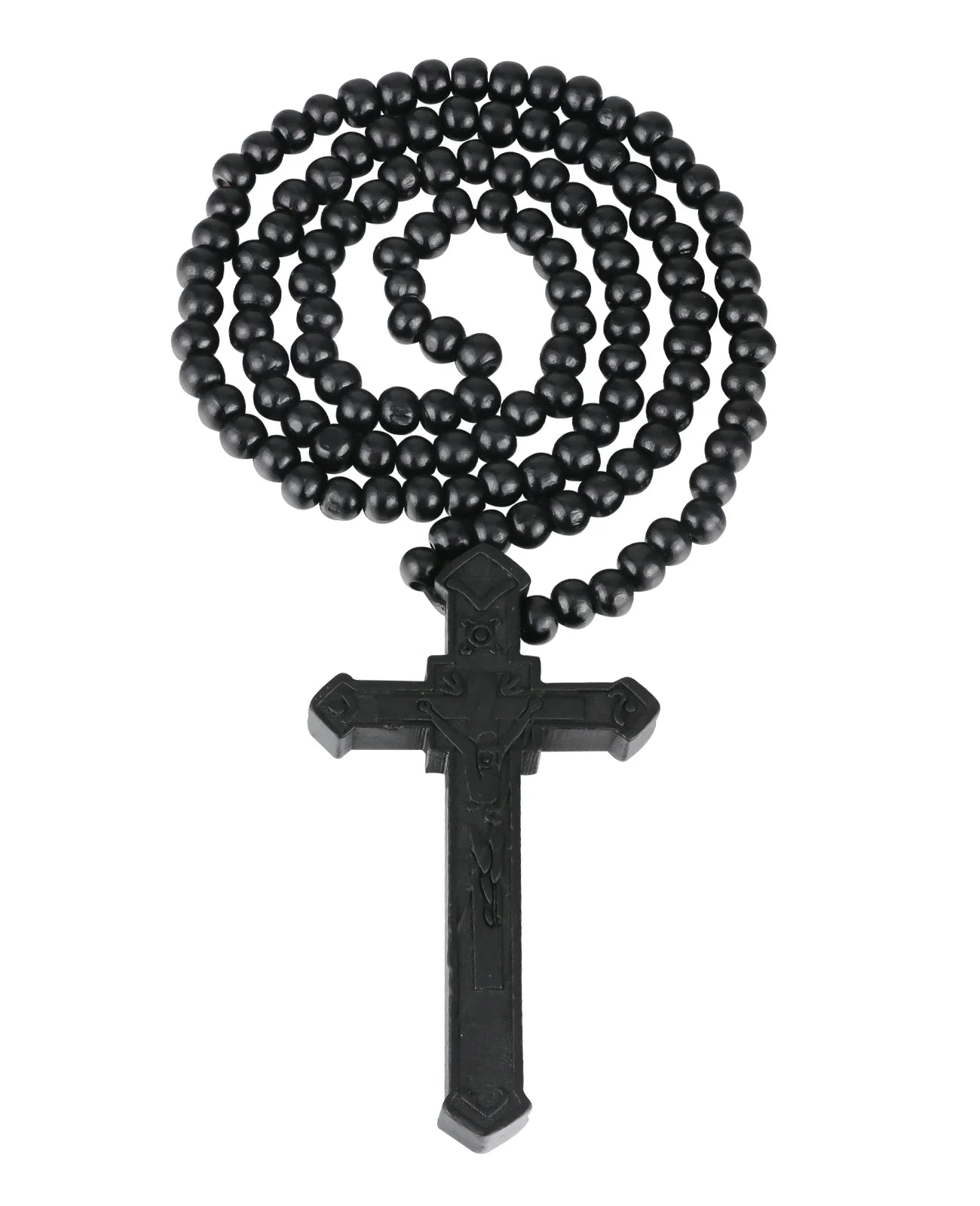 Collier chapelet catholique avec chaîne perlée et pendentif crucifix en bois, croix de Jésus-Christ, collier de prière, bijoux suspendus faits à la main