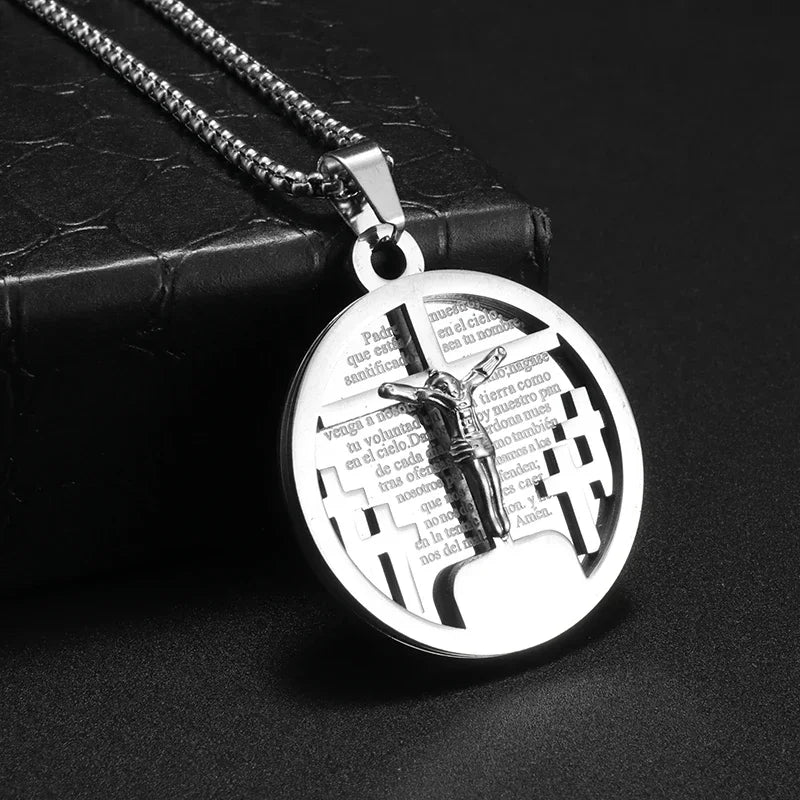 Collier pendentif croix de Saint Benoît Jésus pour hommes et femmes, amulette religieuse chrétienne catholique en acier inoxydable