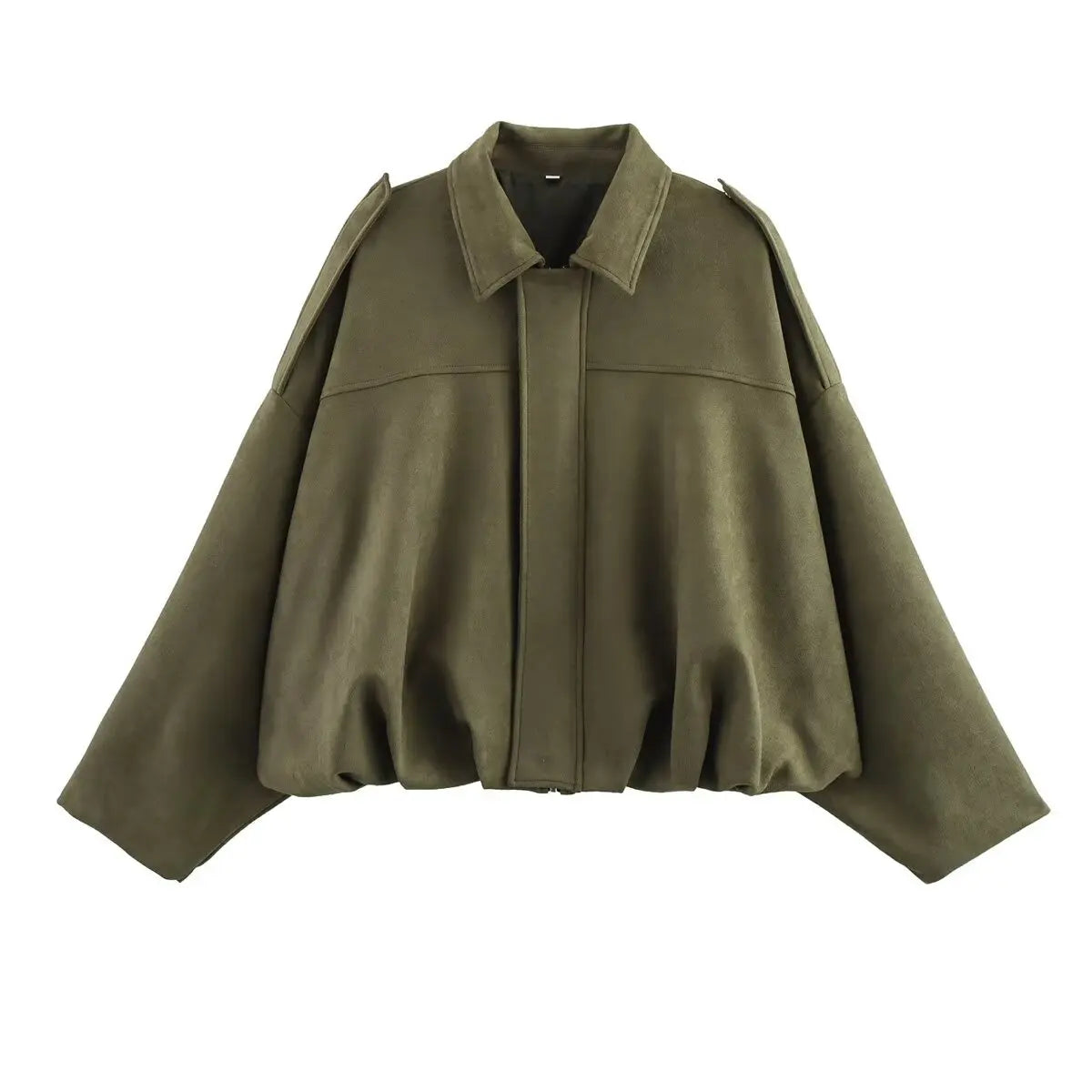 TFMLN Femmes Daim Bomber Veste Printemps Nouvelle Mode Manches Longues Fermeture Éclair Oversize Solide Bomber Manteau Chic Dame 2025 Streetwear
