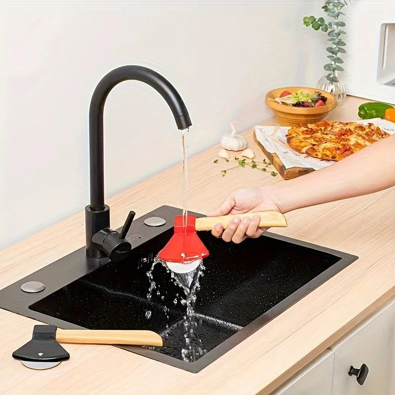 1 couteau à pizza à rouleau en acier inoxydable, manche en bois créatif, hache, couteau à pizza circulaire à manche central