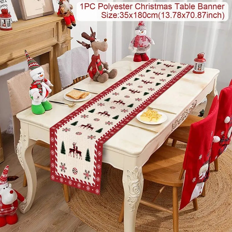 Chemin de table de Noël en tissu, décoration de table pour la maison, nappe 2024, ornement de Noël, cadeau du Nouvel An 2025