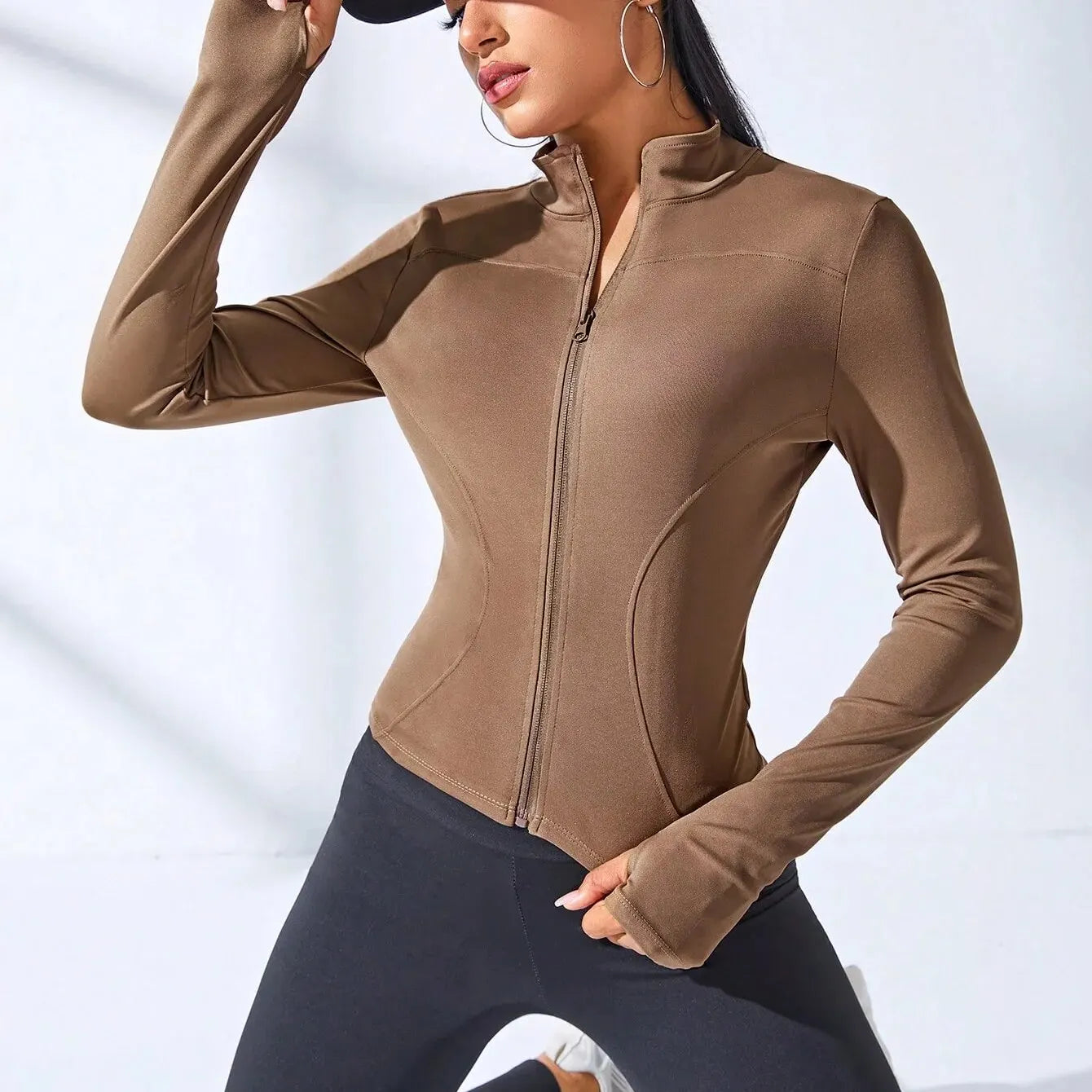 Veste de yoga courte et amincissante pour femme, vêtement de sport, avec fermeture éclair