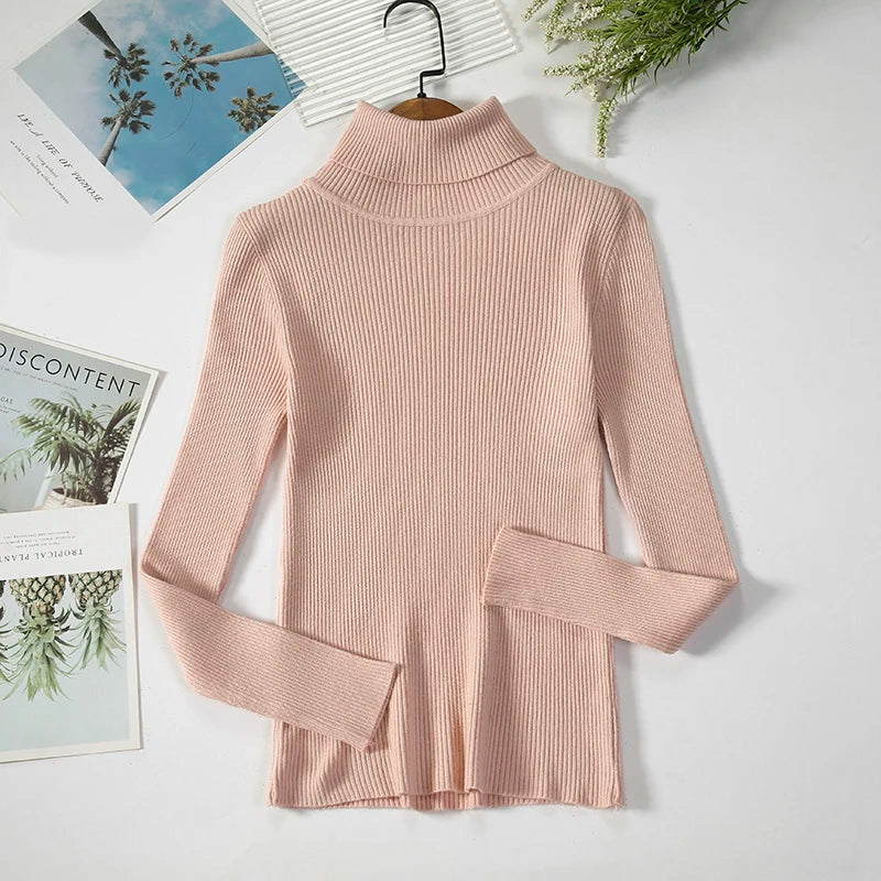 Pull col roulé en cachemire pour femme, tricoté, doux et basique, style décontracté, idéal pour l'automne et l'hiver