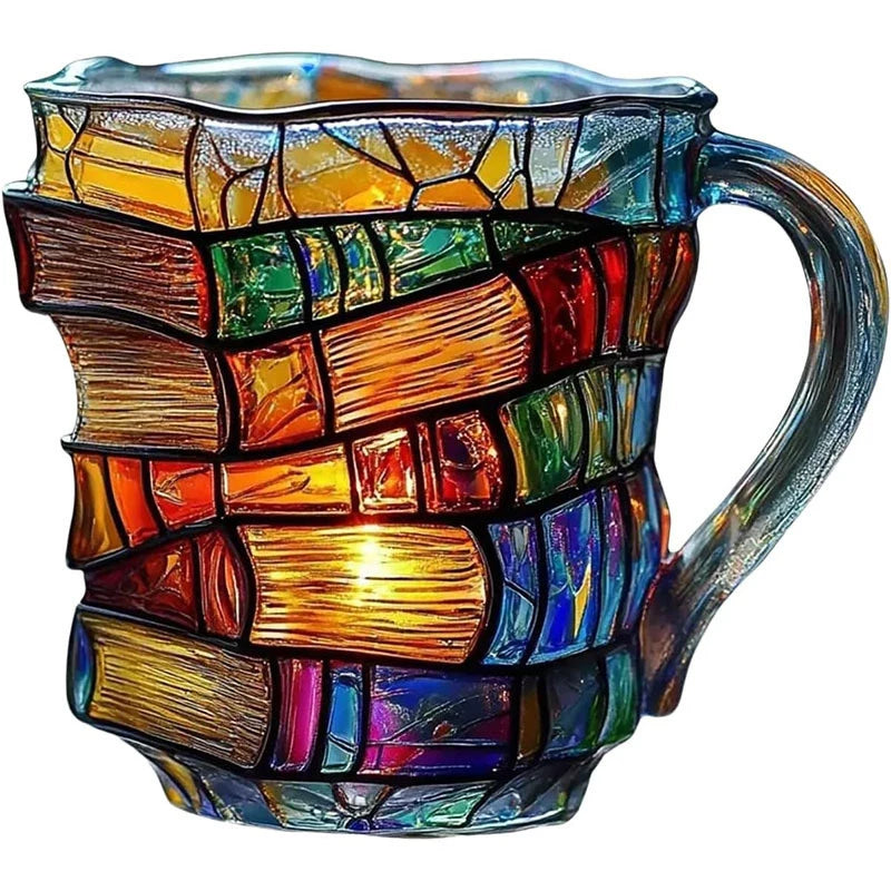Mug créatif en résine peinte, 325 ml, motif livres 3D, tasse à café originale en résine colorée, collection de tasses à café empilables, cadeaux
