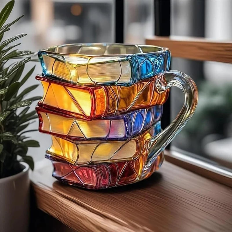 Mug créatif en résine peinte, 325 ml, motif livres 3D, tasse à café originale en résine colorée, collection de tasses à café empilables, cadeaux