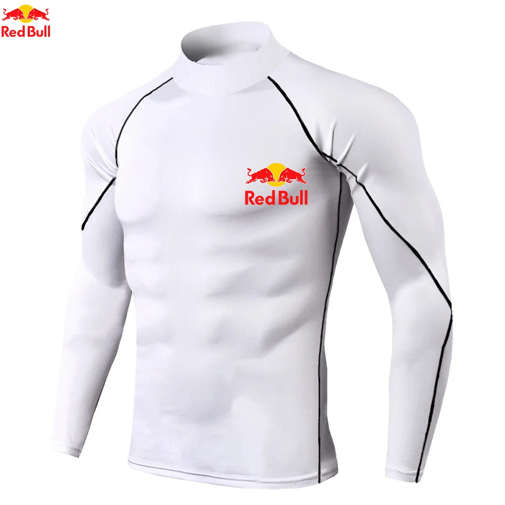 T-shirts de sport pour hommes, entraînement, exercice, compression, fitness, manches longues, sport, Red Bull, séchage rapide, serré, vêtements de sport