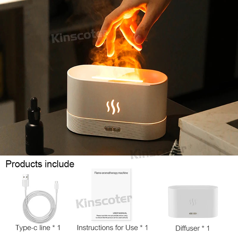Diffuseur d'arômes KINSCOTER, humidificateur d'air à ultrasons, brumisateur frais, diffuseur à lampe LED à effet flamme pour huiles essentielles