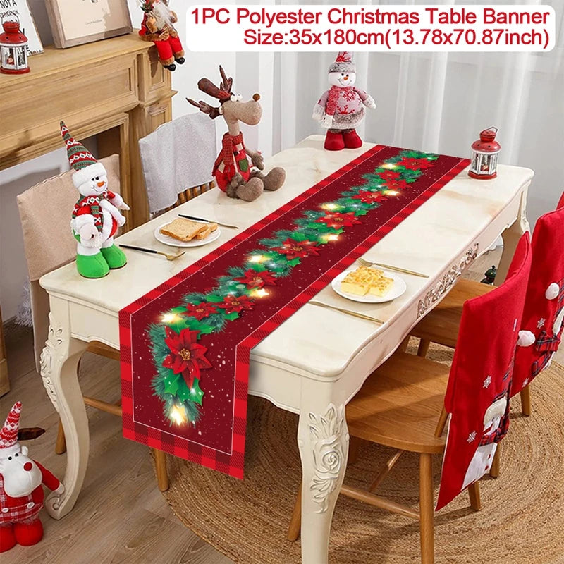 Chemin de table de Noël en tissu, décoration de table pour la maison, nappe 2024, ornement de Noël, cadeau du Nouvel An 2025