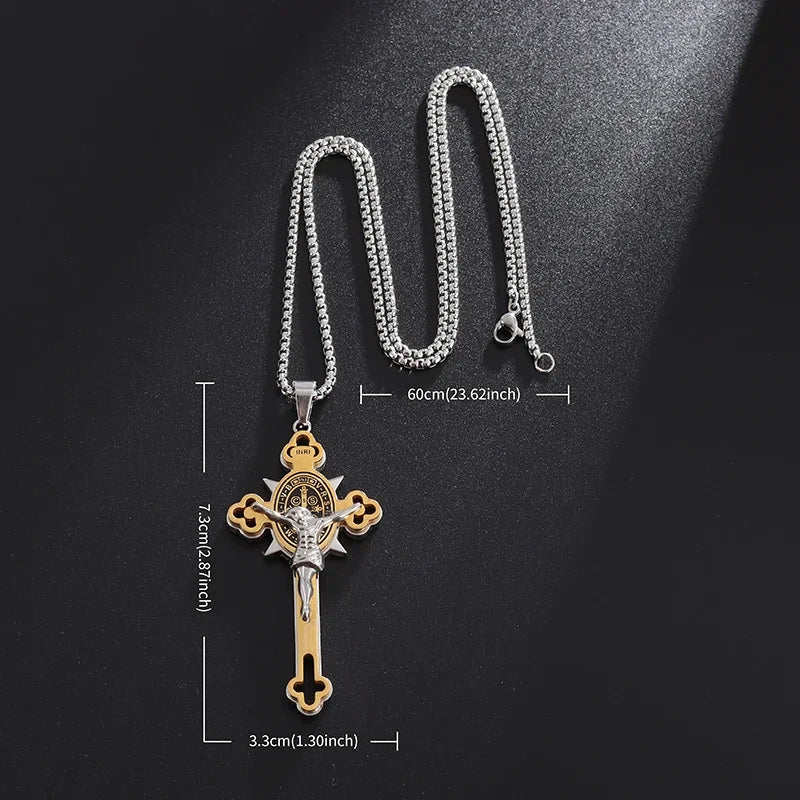 Collier pendentif croix de Saint Benoît Jésus pour hommes et femmes, amulette religieuse chrétienne catholique en acier inoxydable