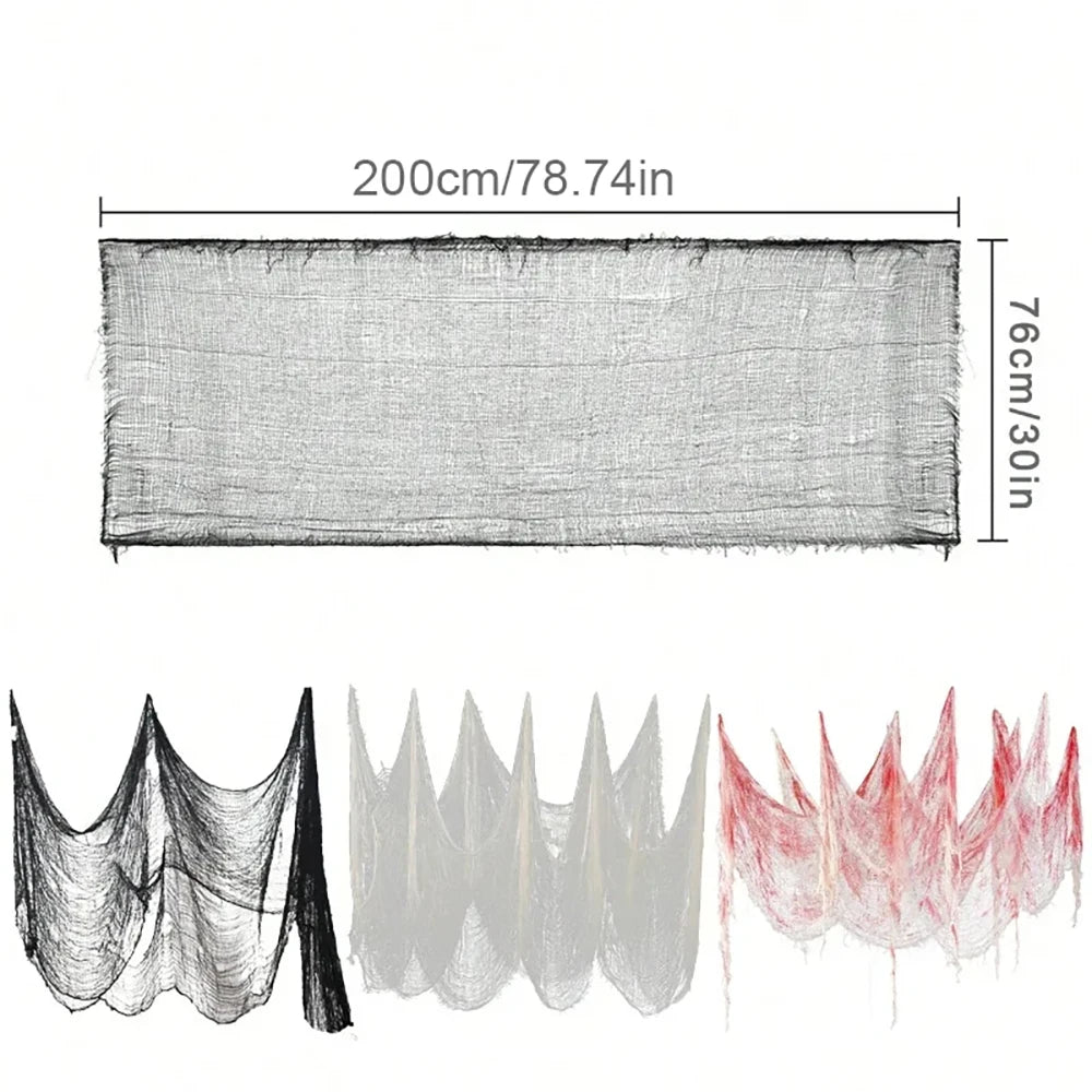Décorations d'Halloween en gaze sanglante, bandage en tissu sanglant d'horreur, rideaux de porte, accessoires de fête de maison hantée d'Halloween
