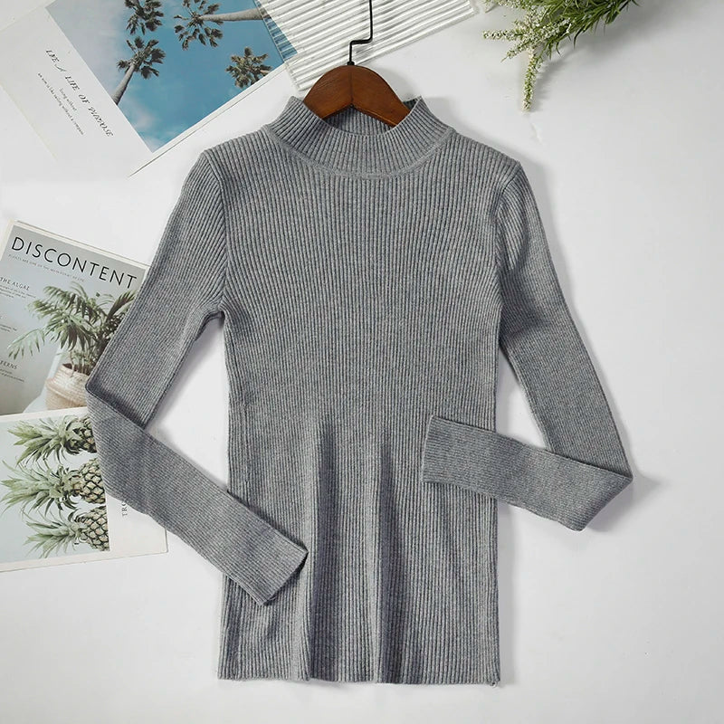 Pull col roulé en cachemire pour femme, tricoté, doux et basique, style décontracté, idéal pour l'automne et l'hiver