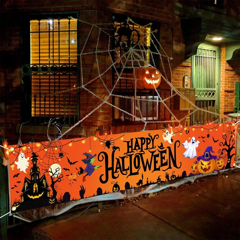 Bannière de citrouille fantôme d'Halloween, panneaux de fête d'Halloween rétro, décorations de bannière, clôture, cour, porche, décorations de terreur en plein air