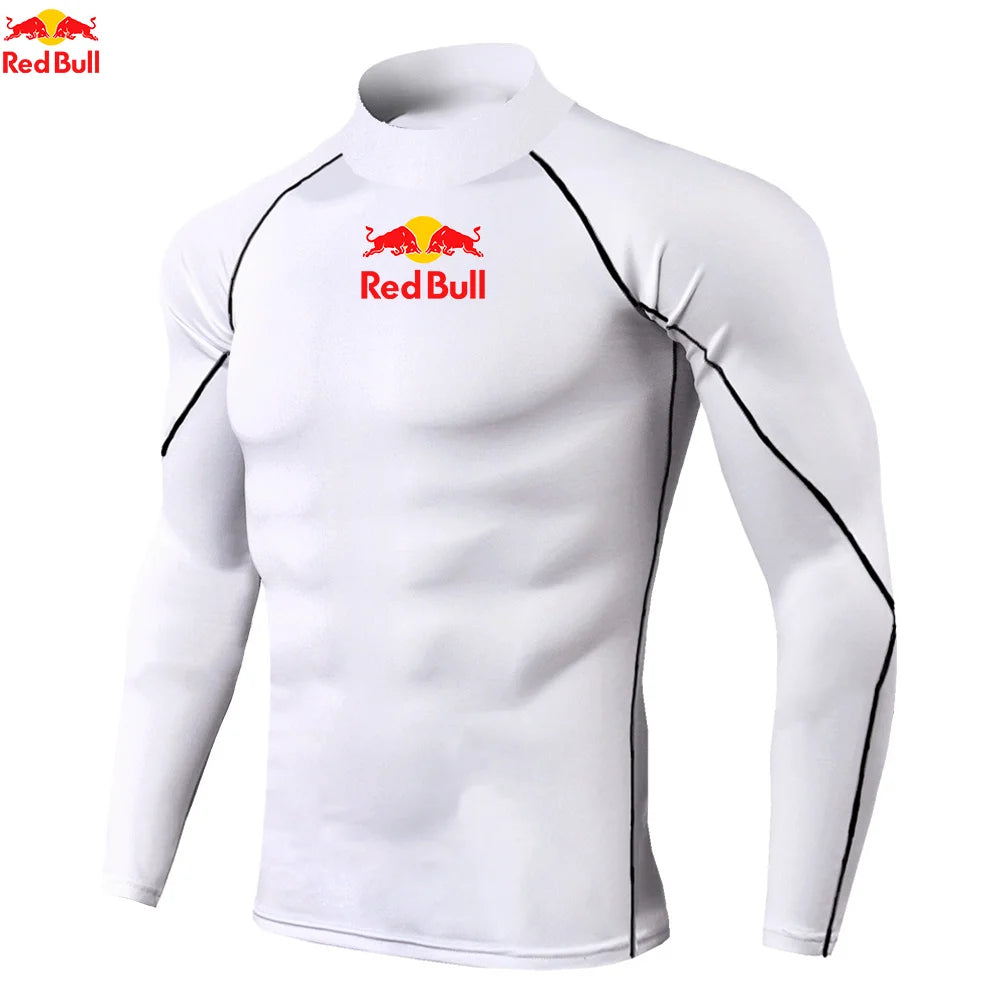 T-shirts de sport pour hommes, entraînement, exercice, compression, fitness, manches longues, sport, Red Bull, séchage rapide, serré, vêtements de sport