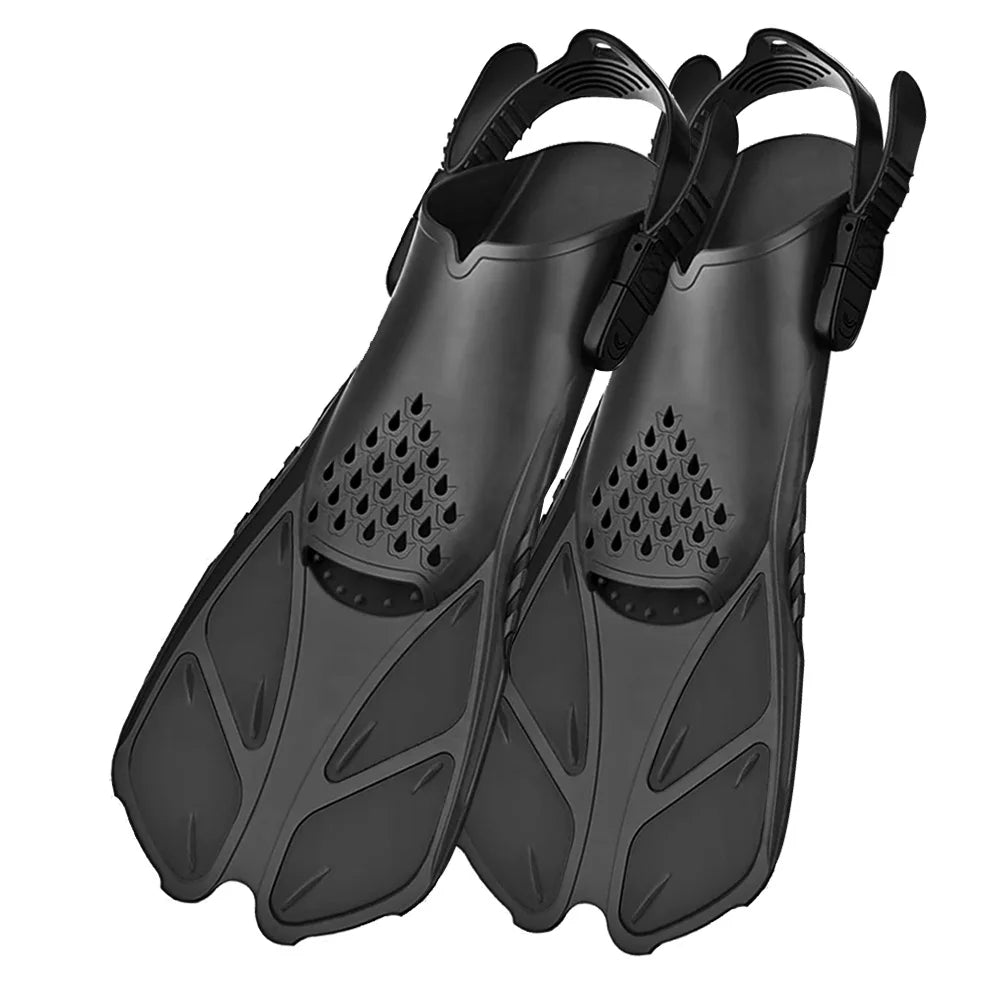 Palmes de plongée avec tuba, boucles réglables, palmes de natation, chaussures de plongée courtes en silicone, talon ouvert, taille de voyage, adulte, homme, femme