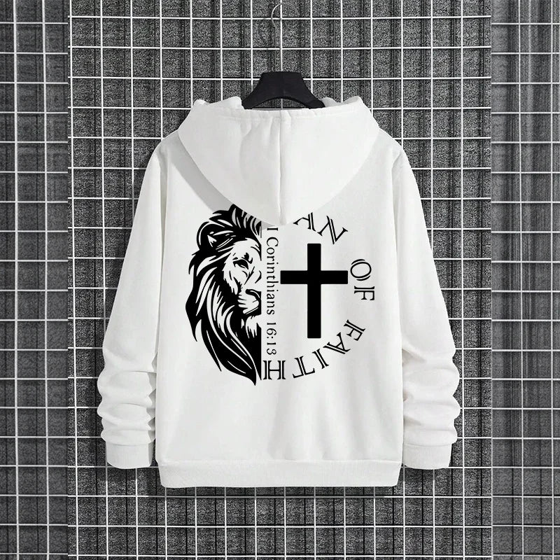 Sweats à capuche style Jésus-Christ 2025 Automne Hiver Nouveauté Sweats à capuche à manches longues Homme Off Faith Lion Imprimé Sweat à capuche Vêtements d'extérieur
