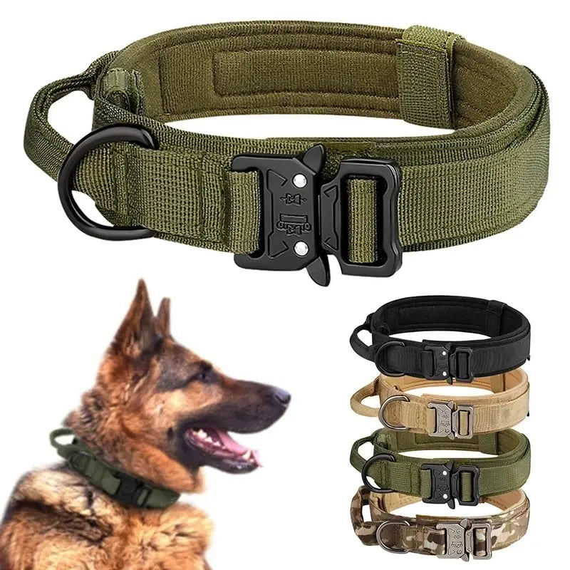 Collier tactique d'extérieur pour chien avec boucle en métal et nylon respirant, collier de dressage pour chien de taille moyenne et grande