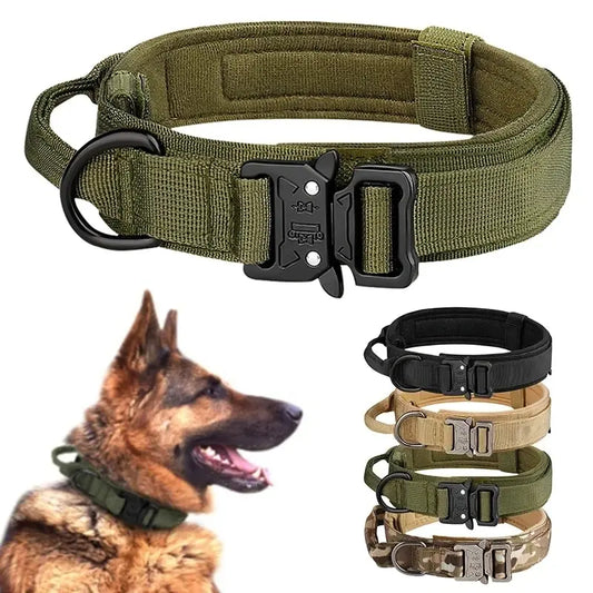 Collier tactique d'extérieur pour chien avec boucle en métal et nylon respirant, collier de dressage pour chien de taille moyenne et grande