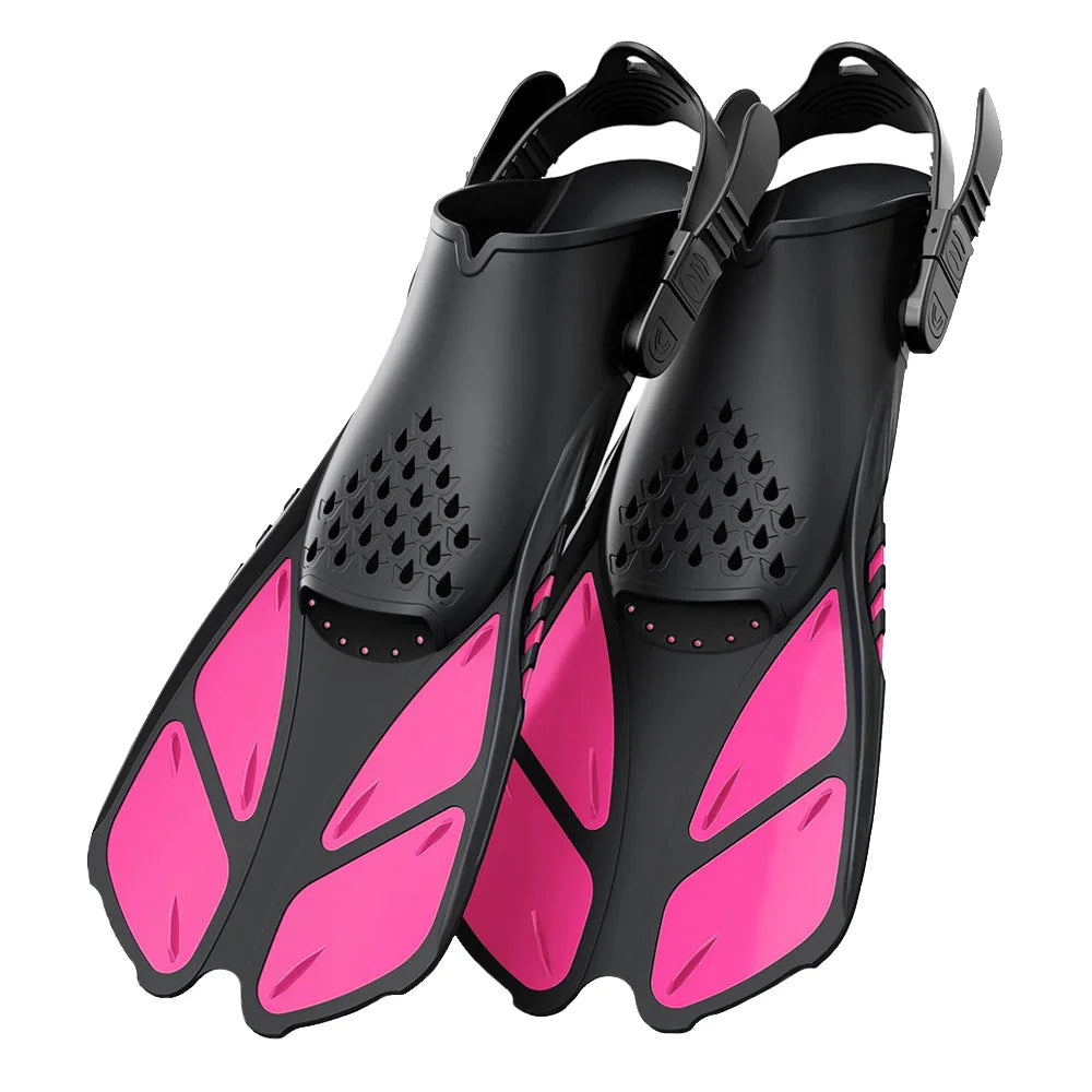 Palmes de plongée avec tuba, boucles réglables, palmes de natation, chaussures de plongée courtes en silicone, talon ouvert, taille de voyage, adulte, homme, femme
