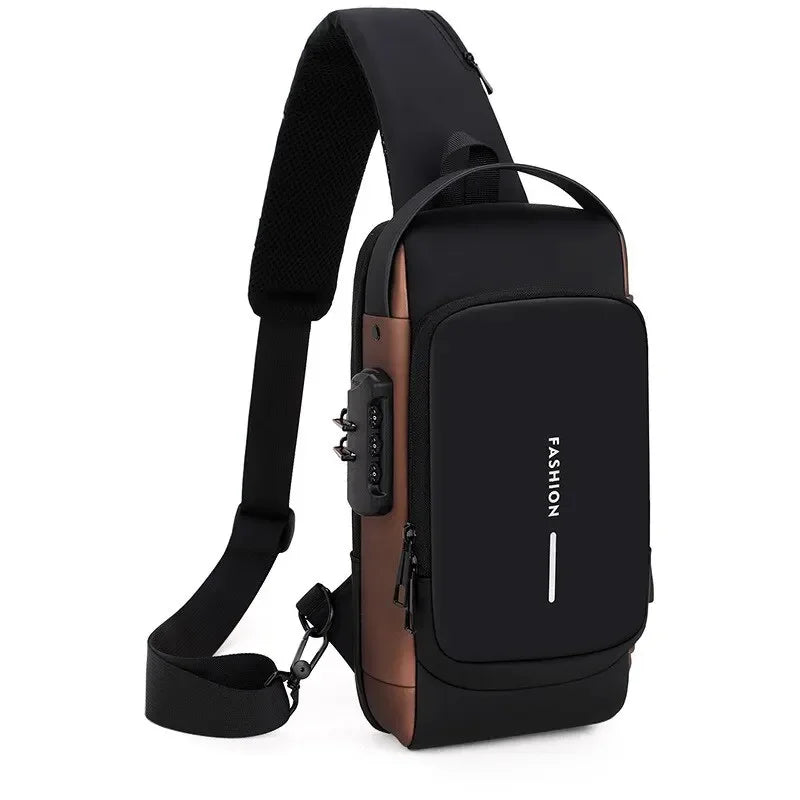 Sac bandoulière homme de marque, en cuir PU, style classique antivol, multifonctionnel.