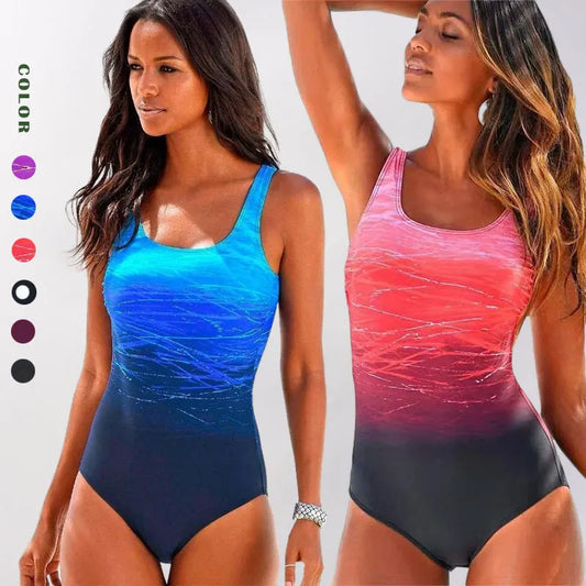Maillot de bain une pièce dos nu sexy pour femme, imprimé dégradé, accessoires de natation, tailles S à 2XL