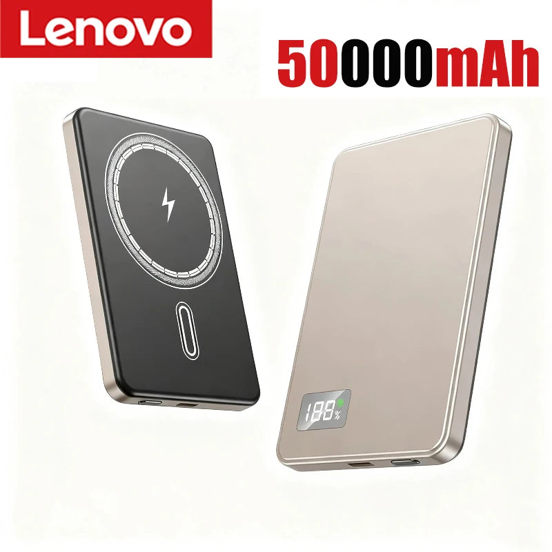 Batterie externe magnétique Lenovo 500 000 mAh, portable, sans fil, à charge rapide.